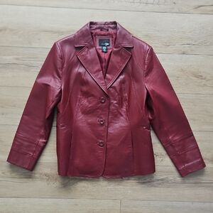 East 5th Deep Red Genuine Leather Jacket Buton Up